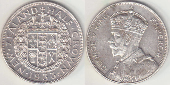 1933 New Zealand silver Half Crown (gVF) A001004